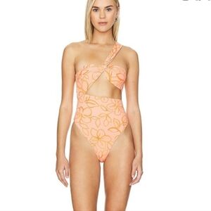 Tularosa Peach Floral One-Shoulder Cutout One-Piece Swimsuit Size SMALL nwot